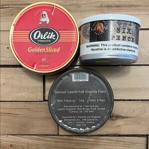 Lot of Three Pipe Tobacco Tins - Orlik, G.L. Pease and Samuel Gawith Brands.